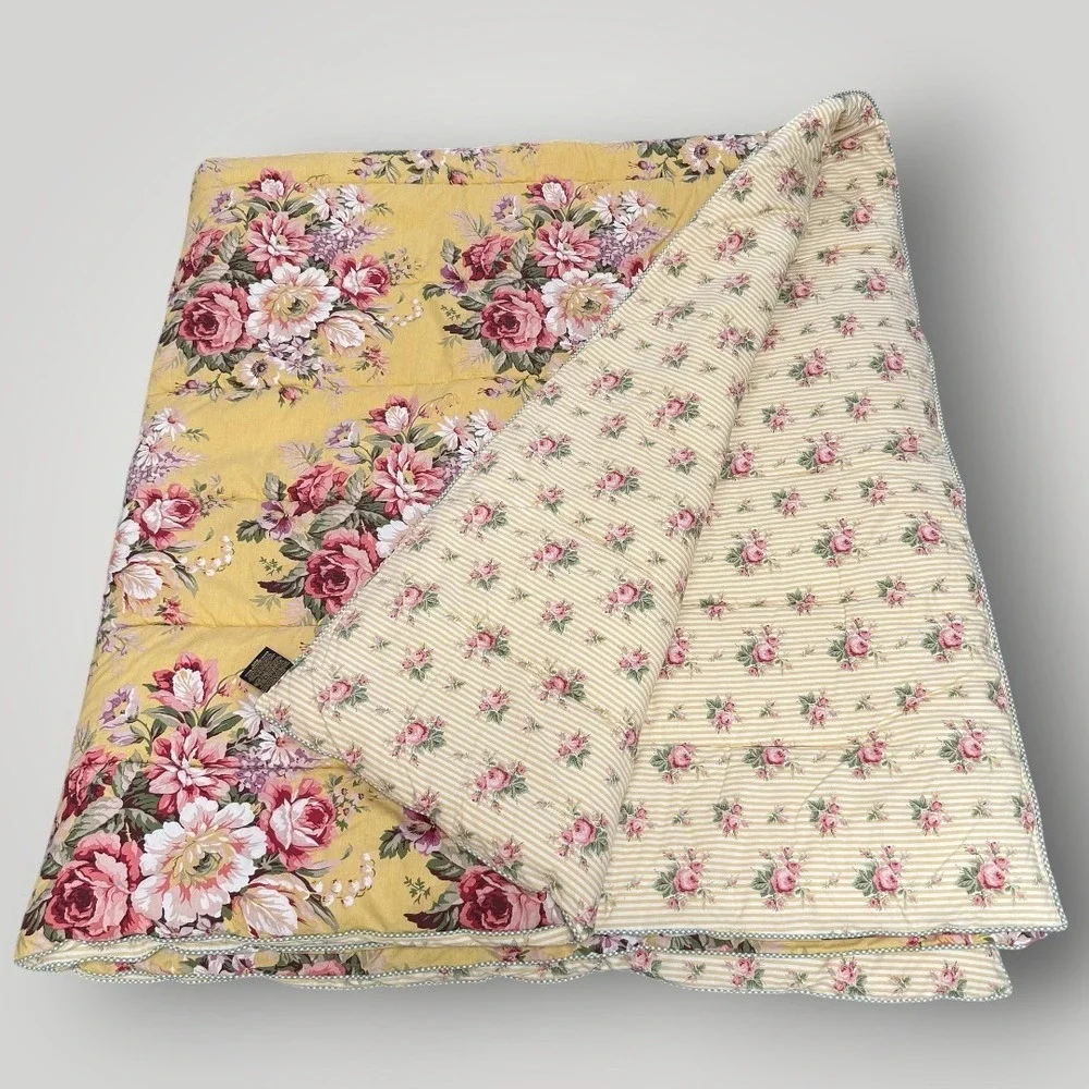 Ralph Lauren Sophie Brooke  King Comforter Yellow Pink Cabbage Rose Floral